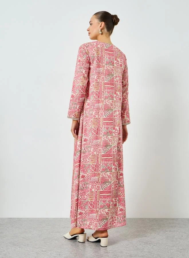 Maxim Creation  Pink Printed Embroidered A-Line Jalabiya for Women | Best Price UAE
